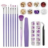 Kit De Ferramentas Para Unhas Canetas Para Unhas Pincéis Para Pintura De Unhas Caneta De Pontos Para Unhas Decorações De Unhas Lima De Unhas Cor Strass Flocos De Folha De Unha Ferramentas De Manicure Multicolor