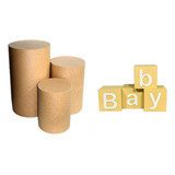Kit De Festa Madeira Mdf Trio De Mesa Cilindro Cubo Baby