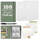 Kit De Fichário De Desafio De 100 Envelopes Livro De Desafio De Economia De Dinheiro Com Envelopes De Dinheiro Para Economizar 5050 10000 500 Verde