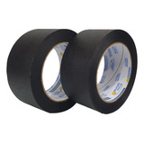 Kit De Fita Crepe Adesiva Larga Preta 2 Rolos 48mm X 50m Cor Preto