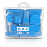 Kit De Frascos Para Viagem Porta Shampoo Mala Mini 7 Peças Cor Azul claro