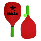 Kit De Frescobol Amador Com 2 Raquete 1 Bolinha Praia Verão Cor Vermelho