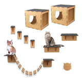 Kit De Gato Casa Casinha Parede Playground 9 Peças Promoção