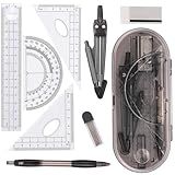 Kit De Geometria Matemática Conjunto De 8 Peças Materiais Para Estudantes Com Caixa De Armazenamento Inquebrável Inclui Réguas Transferidor Bússola Refil De Grafite De Lápis Lápis Borracha Para