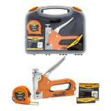 Kit De Grampeador C Ajuste Pressão Trena 2m 500 Grampos