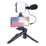 KIT DE GRAVAÇÃO ILUMINAÇÃO EM LED COM TRIPÉ DE MESA MICROFONE 5 EM 1 COM SUPORTE DE CELULAR E CONTROLE DE SELF