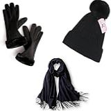 Kit De Inverno Luvas Forradas Gorro Com Pompom E Cachecol Pashmina Preto