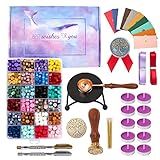 Kit De Lacre De Cera Com Caixa De Presente 648 Peças De Contas De Lacre De Cera 1 Carimbo De Lacre De Cera 10 Velas 5 Envolventes 1 Aquecedor De Lacre De Cera 1 Colher De Cera De Vedação 2