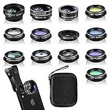 Kit De Lente De Câmera De Telefone 13 Peças Para IPhone 11 Xs 10 8 7 6 Plus SE Samsung E A Maioria Dos Telefones Andriod Lente Grande Angular E Lente Macro Lente Olho De Peixe E Mais