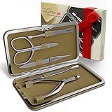 Kit De Manicure Premium 5 Peças Suvorna Manipro P50 Em Aço Inoxidável Com Acabamento De Areia Alicate De Cutícula Tesoura De Unhas Empurrador De Cutículas Pinças E Filtro De Unhas Conjunto Perfeito Para Presente 