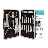 Kit De Manicure Profissional 12 Peças Aço Inoxidável Estojo Portátil Com Cortador De Unhas Tesoura Para Cutículas Aparador De Pelos