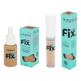 Kit De Maquiagem Base Fluida Corretivo Liquido Fix Vizzela