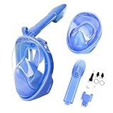 Kit De Mascara Mergulho Snorkel Full Face Anti Fog Infantil Azul