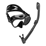 Kit De Mergulho Máscara Respirador Cressi Frameless Dry Cor Preto