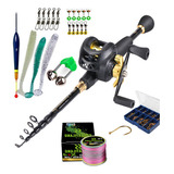 Kit De Pesca Carretilha Varas Telescópica Com Linha Iscas