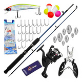 Kit De Pesca Completo Vara Molinete Iscas Acessórios