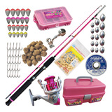 Kit De Pesca Feminino Vara Rosa 1 80m Maleta Estojo Tralha