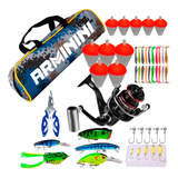 Kit De Pesca Molinete Iscas Artificiais Alicate Itens