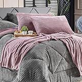 Kit De Peseira Canelada Denver Com Fronhas 03 Peças Tecido Canelado Mantinha Xale Caminho De Cama Inverno Decoração Rosê