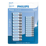 Kit De Pilhas 10 Aa 10 Aaa Philips Power Alcaline
