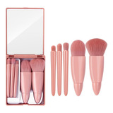 Kit De Pincéis De Maquiagem Com Espelho Estojo Com 5 Peças Cor Rosa