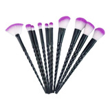 Kit De Pincéis De Maquiagem Unicórnio Preto E Roxo