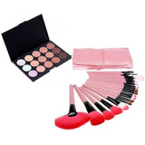 Kit De Pincel Com 24 Pçs Rosa Paleta De Base E Corretivo