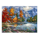 Kit De Pintura Diamante 5d Casa Na Montanha E Lago 40x30 Diy