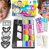 Kit De Pintura Facial ADIS Guys 12 Cores Profissionais De Pintura Facial De Bolo Dividido 3 Pincéis 40 Estênceis 2 Folhas De Tatuagem 4 Esponjas Kit De Pintura Facial Para Crianças E