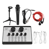 Kit De Placa De Som E Microfone V17 Live Bt Mini Sound Mixer
