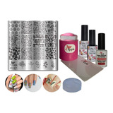 Kit De Placa E Esmaltes Para Carimbo Unhas P117 Flores