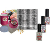 Kit De Placas Esmaltes E Carimbo Unhas Apipila P72 Flores