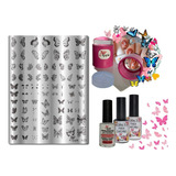 Kit De Placas Esmaltes E Carimbos De Unhas A23 Borboletas 