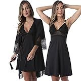 Kit De Robe Medusa E Camisola De Amamentação Sem Bojo 2 Peças G Preto 