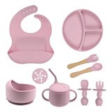 Kit De Silicone Introdução Com Ventosa E Babador Para Bebês