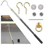 Kit De Sistema De Tração De Escada De Sótão Substituição Do Conjunto De Ganchos Do Sistema De Puxar Para Baixo No Sótão Para Cordas Com Haste De Extensão De 152 Cm E Ferramenta De Peças De Alça De