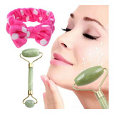 Kit De Skin Care Rolo Massagem Pedra Jade E Faixa Atoalhada