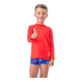 Kit De Sunga Boxer Infantil Blusa Proteção Solar Uv50 Verme