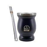 Kit De Tereré E Chimarrão Cuia Térmica Parede Dupla Inox 1 Bomba De Inox 16cm Sobrecano De Cobre Old Barn Cor Preto