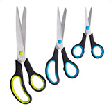 Kit De Tesouras 3pc Inox Multiuso Escritório Casa Artesanato