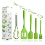 Kit De Utensilios Em Silicone Verde 5 Pecas Para Cozinha Fue