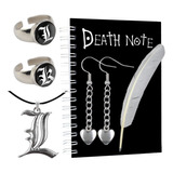 Kit Death Note L Kira Ryuk Caderno   Brinco   Anel   Colar