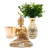 Kit Decoração Buda Porta Vela E Vaso Sala Quarto Enfeite Zen