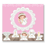 Kit Decoração De Festa Displays E Painel Batizado Menina