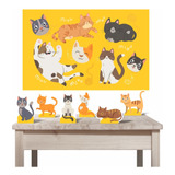 Kit Decoração Festa Infantil Amo Gatos Com Painel E Displays
