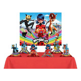 Kit Decoração Festa Ladybug Painel Displays E Toalha De Mesa