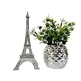 Kit Decorativo De Vaso Prata E Enfeite Torre Eiffel