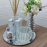 Kit Decorativo Para Sala Bandeja Espelhada Aromatizador Difusor De Varetas Vaso Flor Enfeite Decorativo Branco E Prata Luiggi Presentes