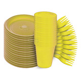 Kit Descartáveis Itens Prato Copo Garfo 200ml Varias Cores