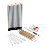 Kit Desenho Realista Lapis Koh i noor Esfuminho Boleador